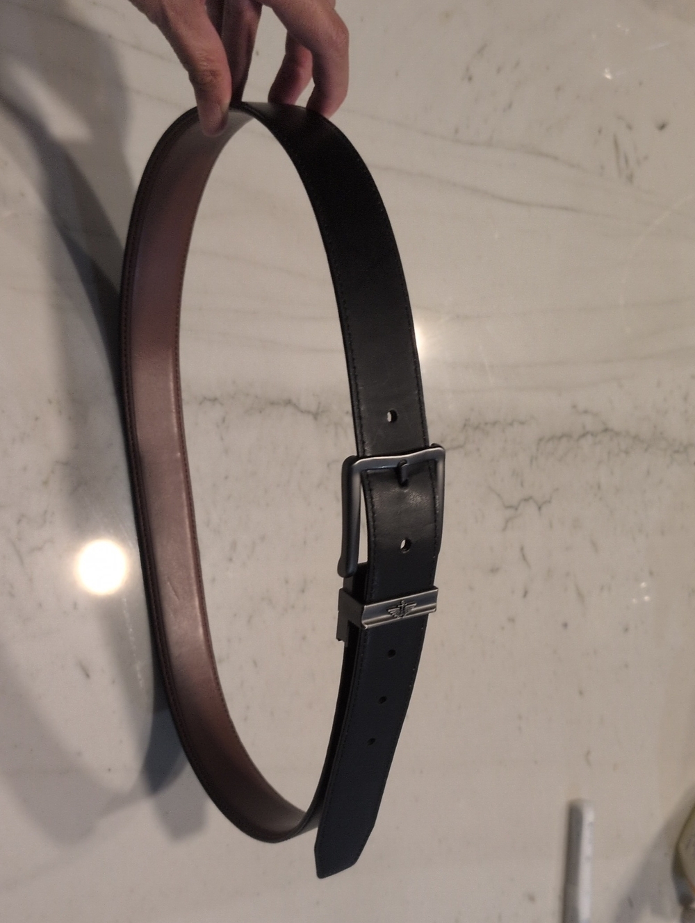 Dockers Reversible Black and Brown Dress Belt with Silver Buckle
